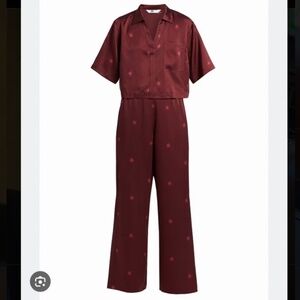 LUNYA NWOT Washable Silk High Rise Pant Set in Burgundy Anise Size S